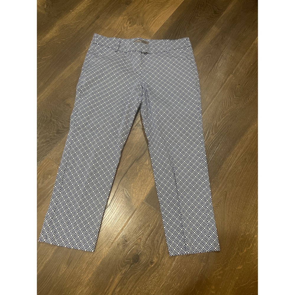 Donna Ricco New York Blue White Geometric Diamond Print Ankle‎ Pants Womens 12